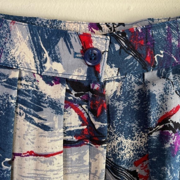 Vintage 80s Selections Manor House Abstract Print Pleated Midi Skirt Blue Red, M - Picture 11 of 12